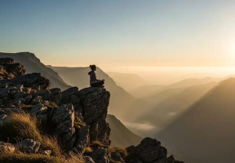 Person meditating on a cliff, representing resilience and Stoic philosophy