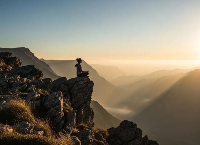 Person meditating on a cliff, representing resilience and Stoic philosophy