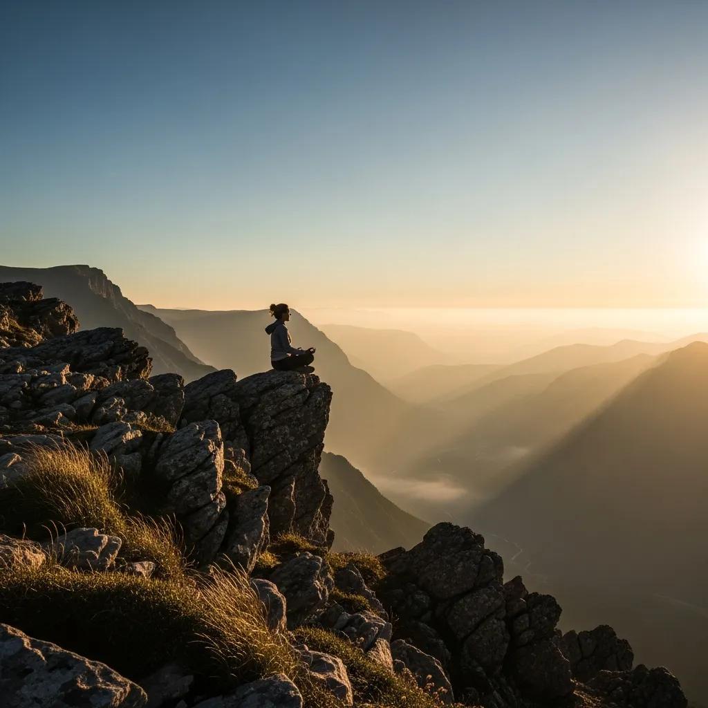 Person meditating on a cliff, representing resilience and Stoic philosophy